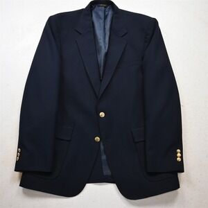 Vtg USA Made 44R Navy Blue Washable Mens Blazer Suit Jacket Sport Coat